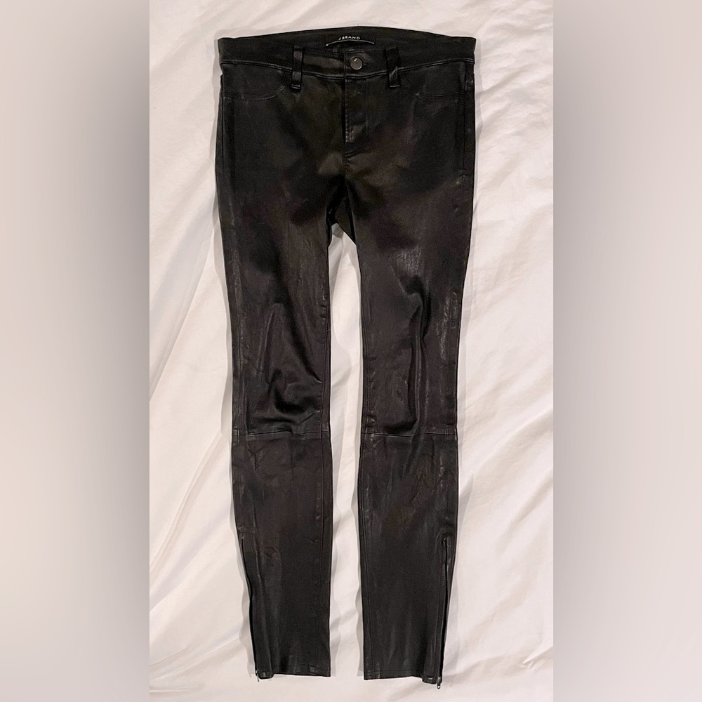 J Brand Lamb Leather Ankle Zip Black Mid Rise Skinny Pants size 27